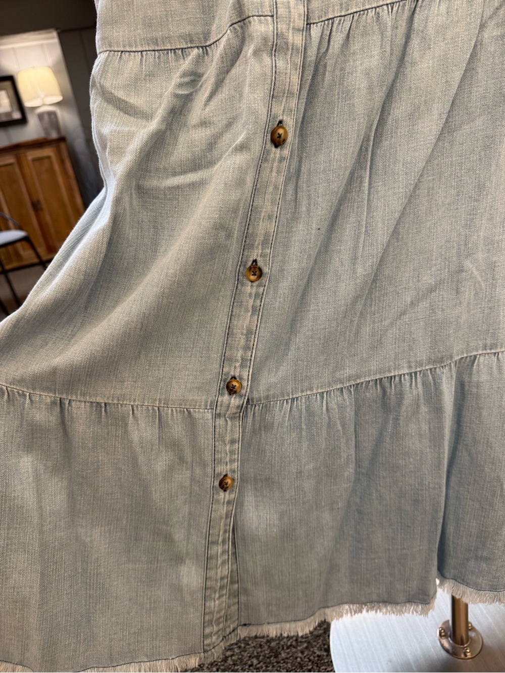 Billy T Light Blue Button-Front Tiered Maxi Skirt - Picture 2 of 3